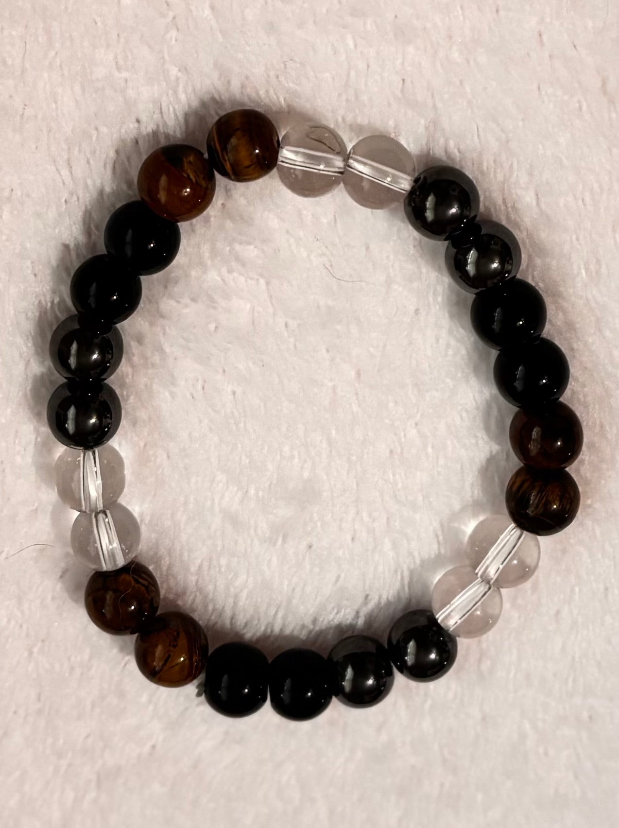 Bracelet - Beaded - Clear Quartz, Tiger's Eye, Obsidian, and Hematite