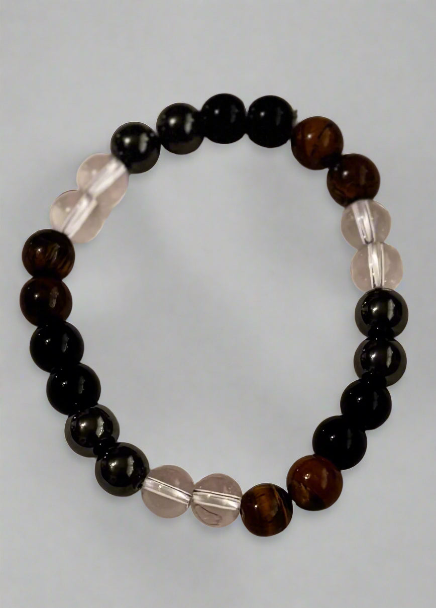 Bracelet - Beaded - Clear Quartz, Tiger's Eye, Obsidian, and Hematite
