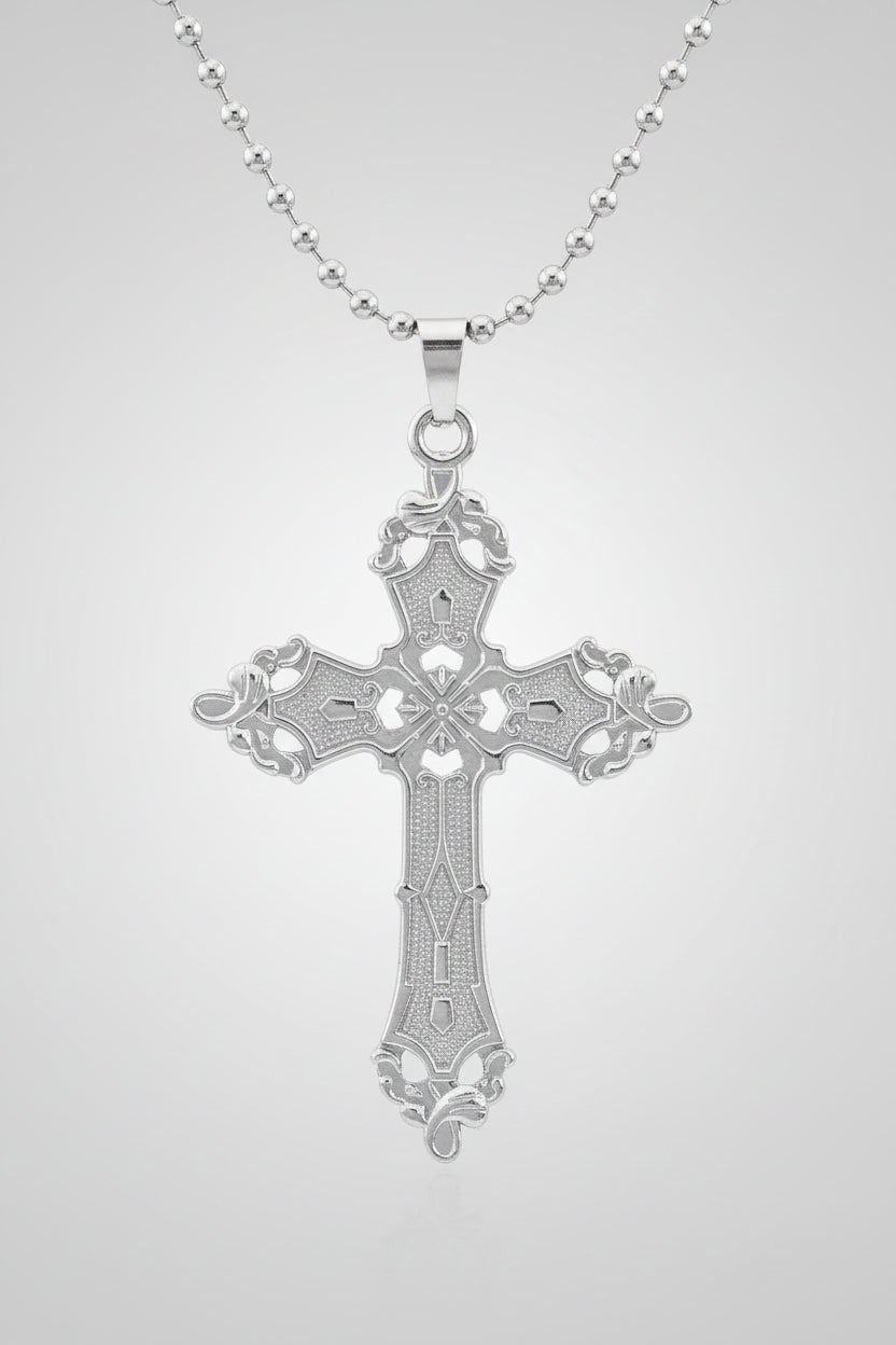 Necklace - Silver Tone - Elegant Cross