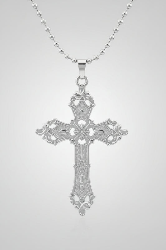 Necklace - Silver Tone - Elegant Cross