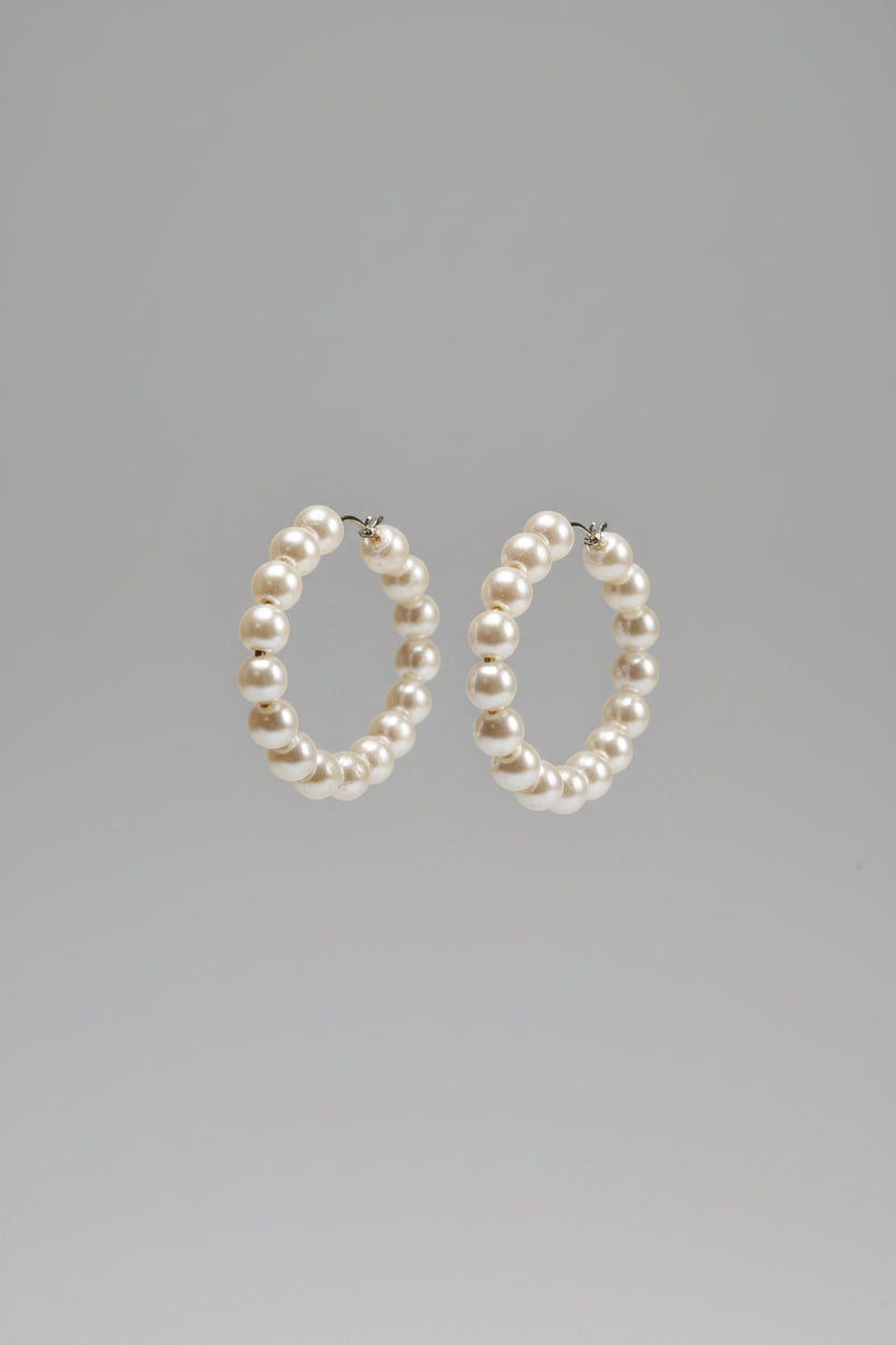 Earrings - Faux Pearls - Hoop - Gold Tone