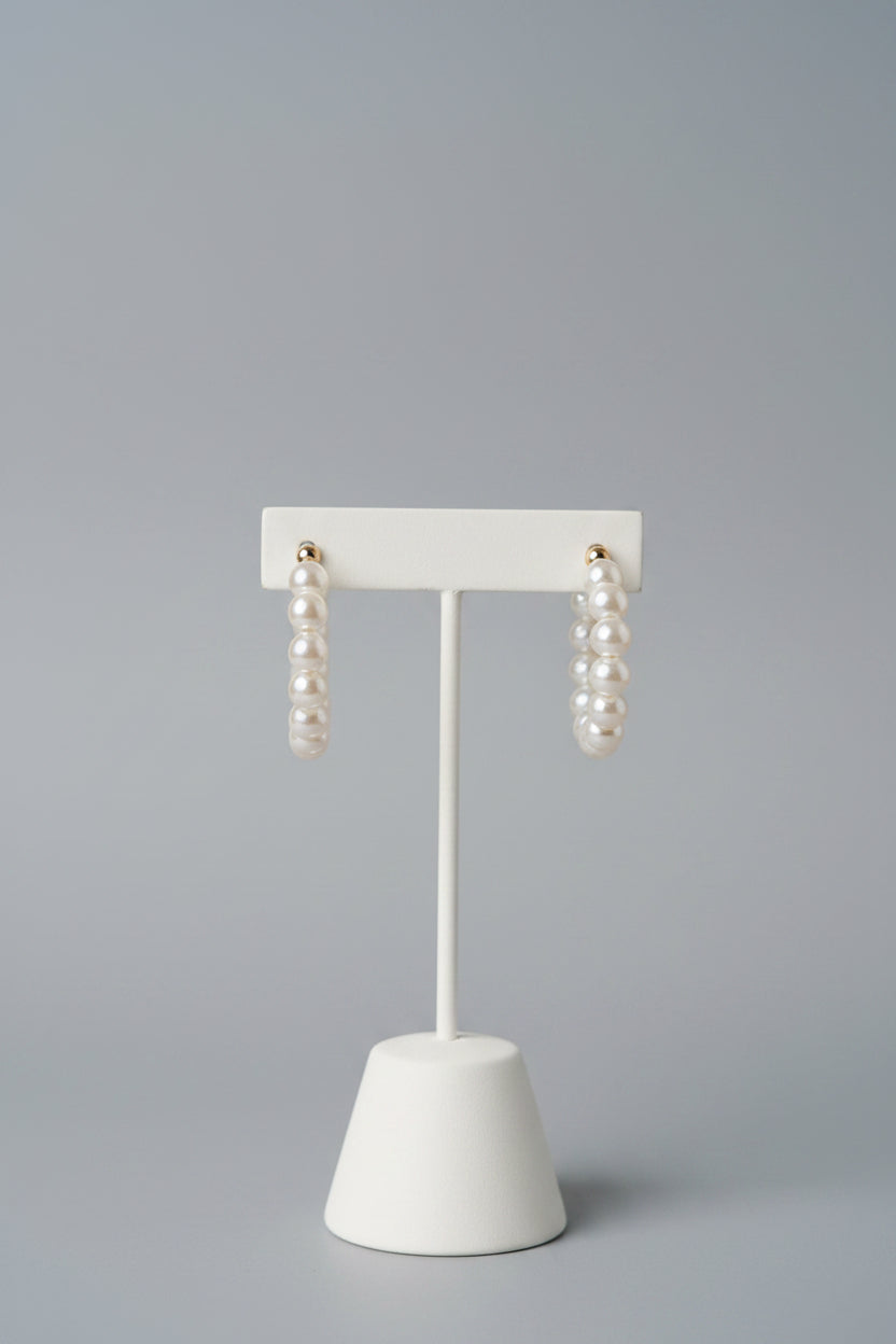 Earrings - Faux Pearls - Hoop - Gold Tone