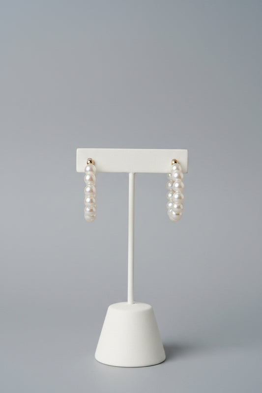 Earrings - Faux Pearls - Hoop - Gold Tone