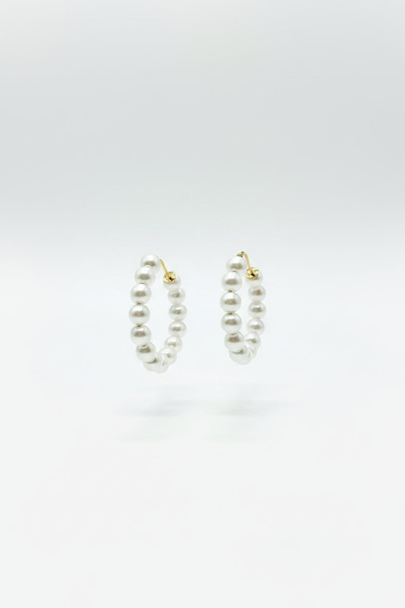 Earrings - Faux Pearls - Hoop - Gold Tone
