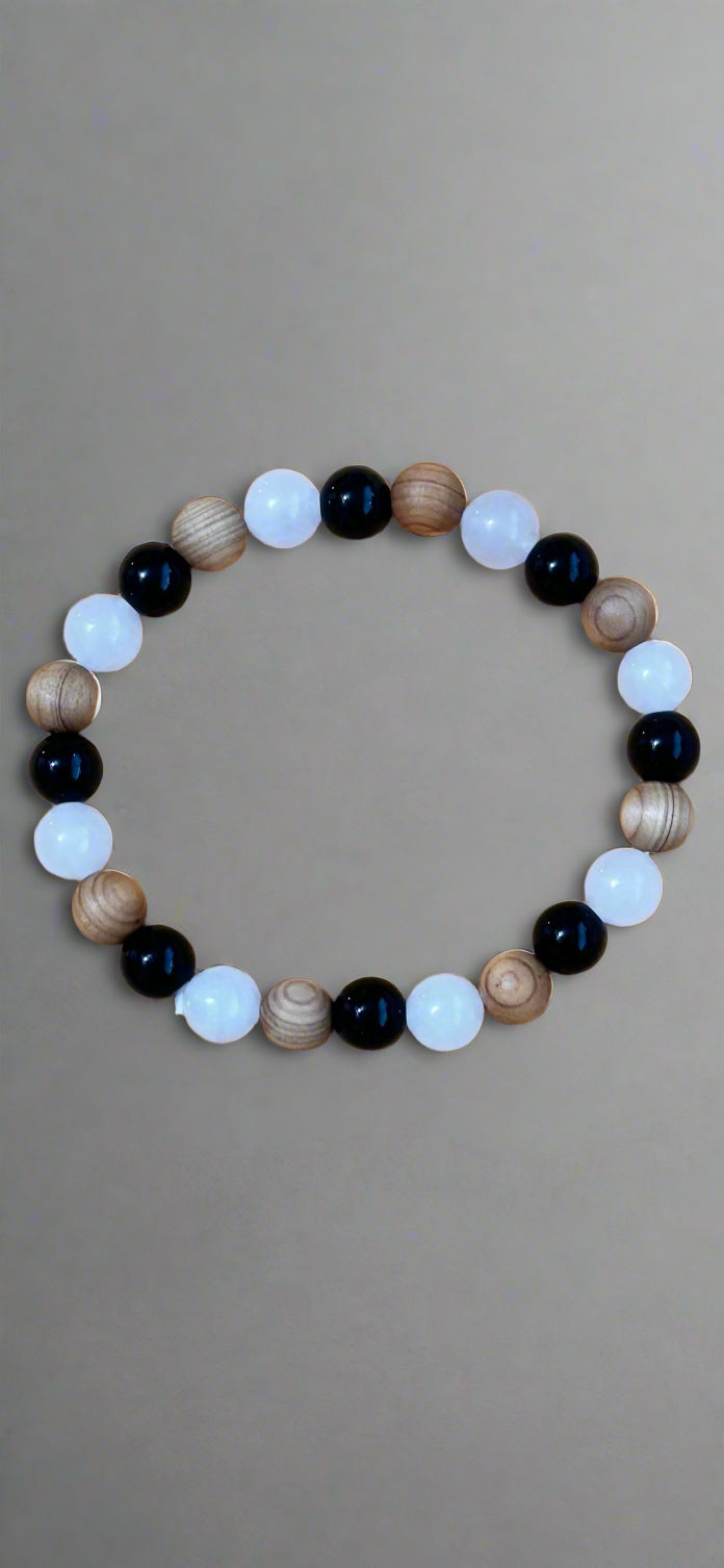 Bracelet - Beaded - Black, White and Tan