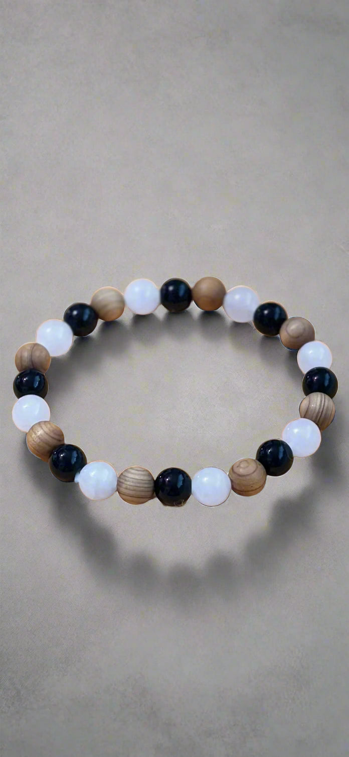 Bracelet - Beaded - Black, White and Tan