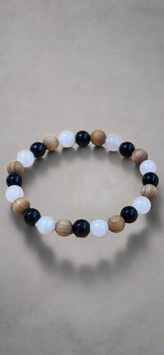 Bracelet - Beaded - Black, White and Tan
