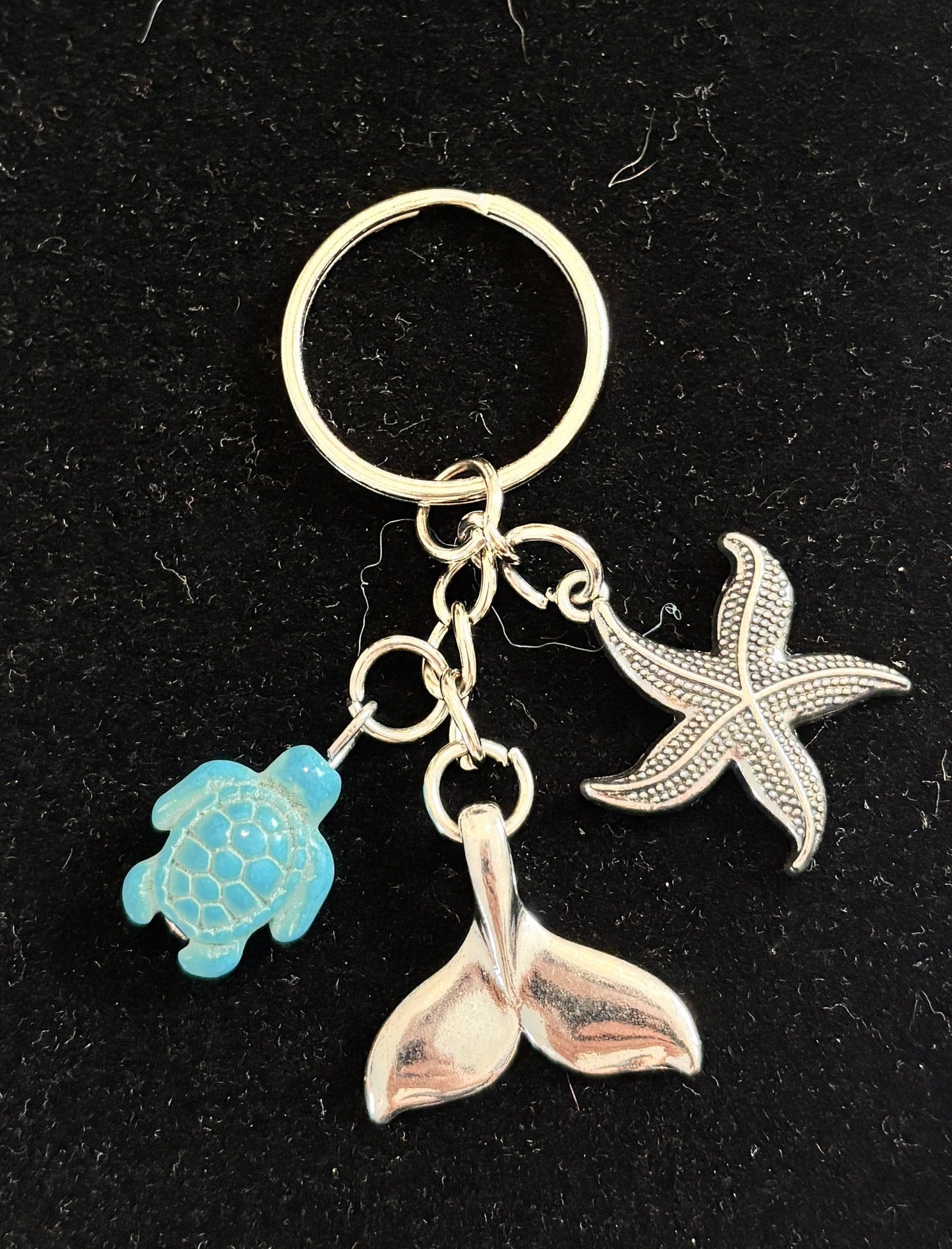 Keychain - Ocean Themed - Featuring Sea Turtle, Whale's Tail, & Starfish