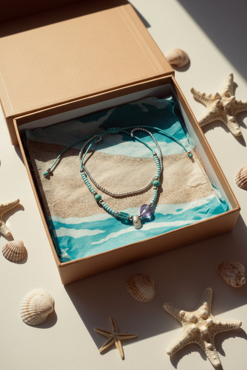 Anklet - Coastal Themed - Adjustable - Turquoise - Double Strand