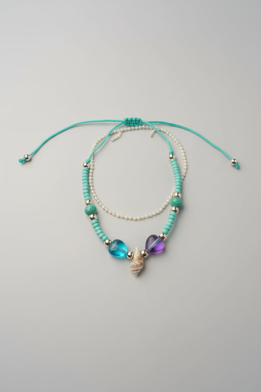Anklet - Coastal Themed - Adjustable - Turquoise - Double Strand