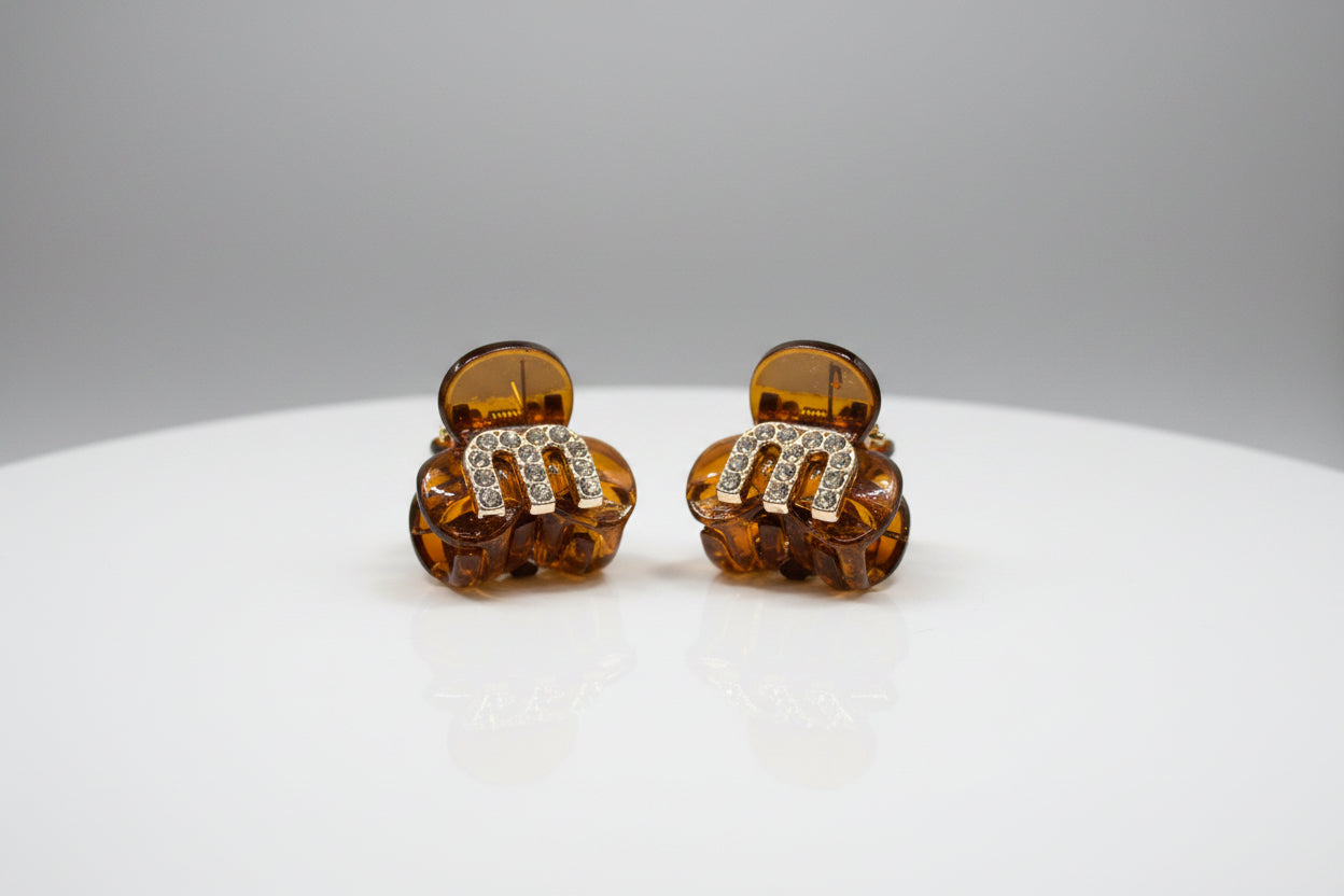 Hair Claw -  Choose Brown or Black with a Rhinestone "m" - Set of Two