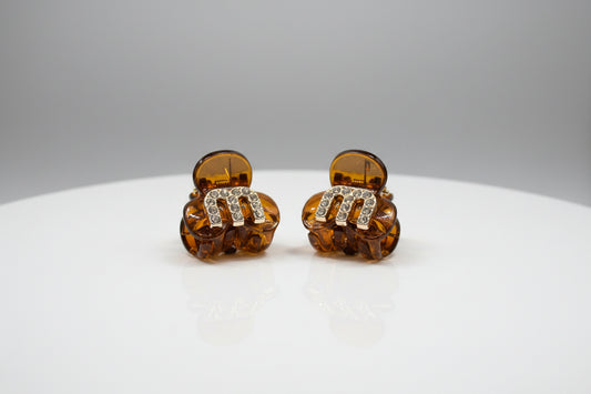Hair Claw -  Choose Brown or Black with a Rhinestone "m" - Set of Two