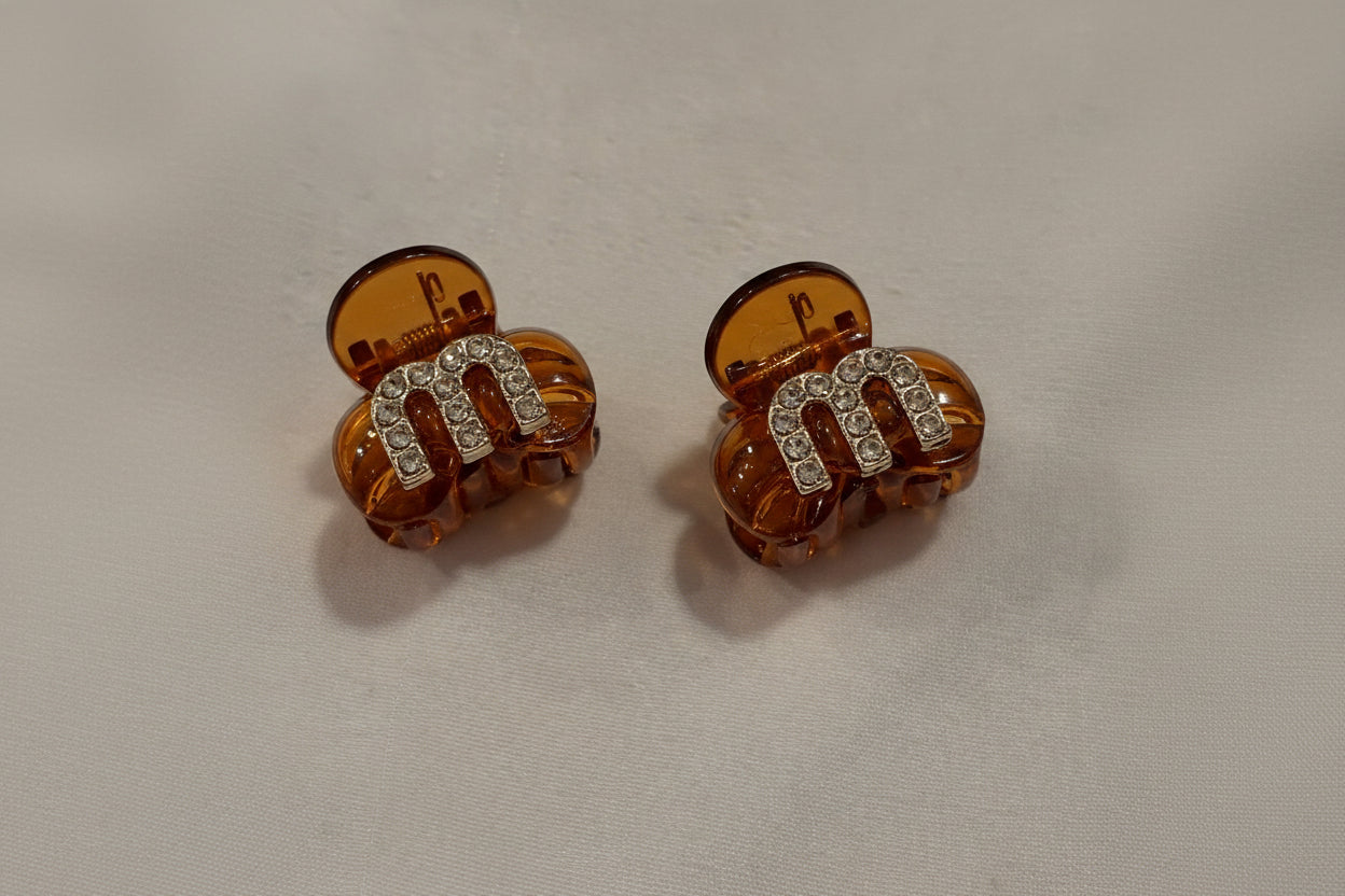 Hair Claw -  Choose Brown or Black with a Rhinestone "m" - Set of Two