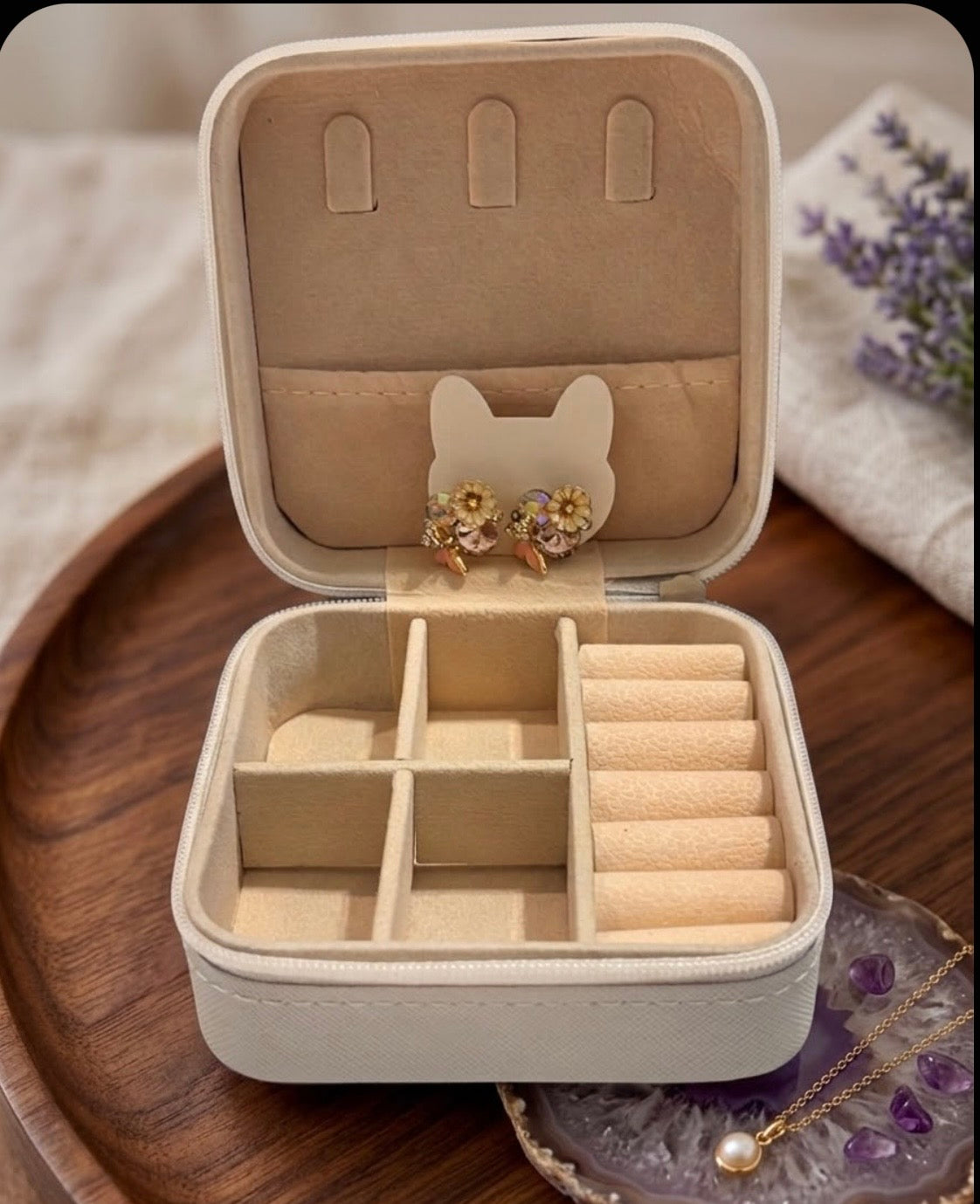 Travel Jewelry Box - Colorful Flowers with Mirror on Cover
