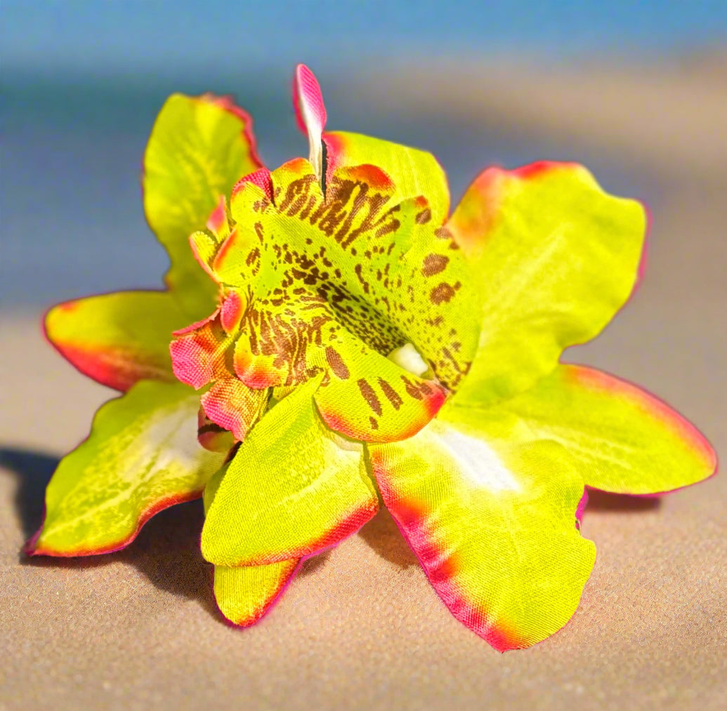 Silk Orchid Hair Clips - Vibrant Fuchsia and Captivating Lime Green