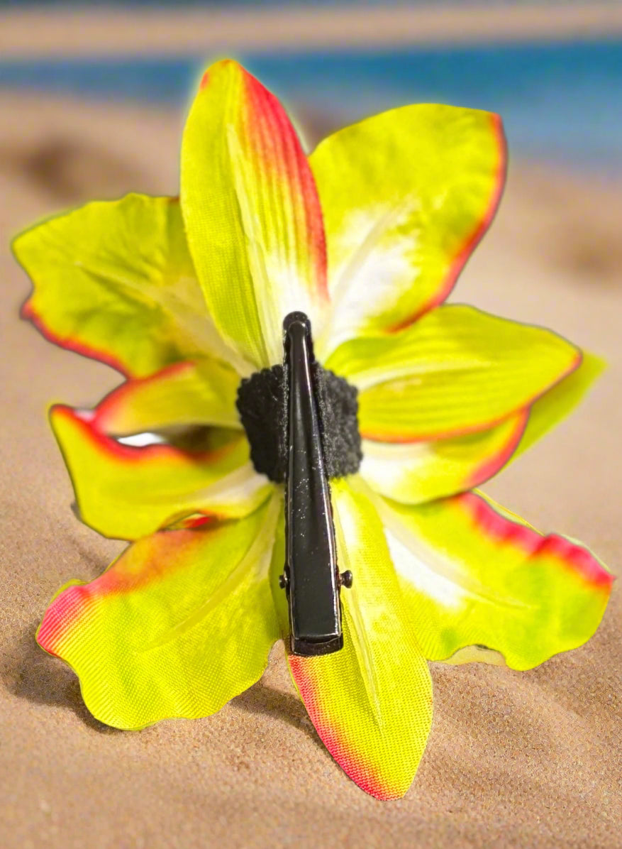 Silk Orchid Hair Clips - Vibrant Fuchsia and Captivating Lime Green