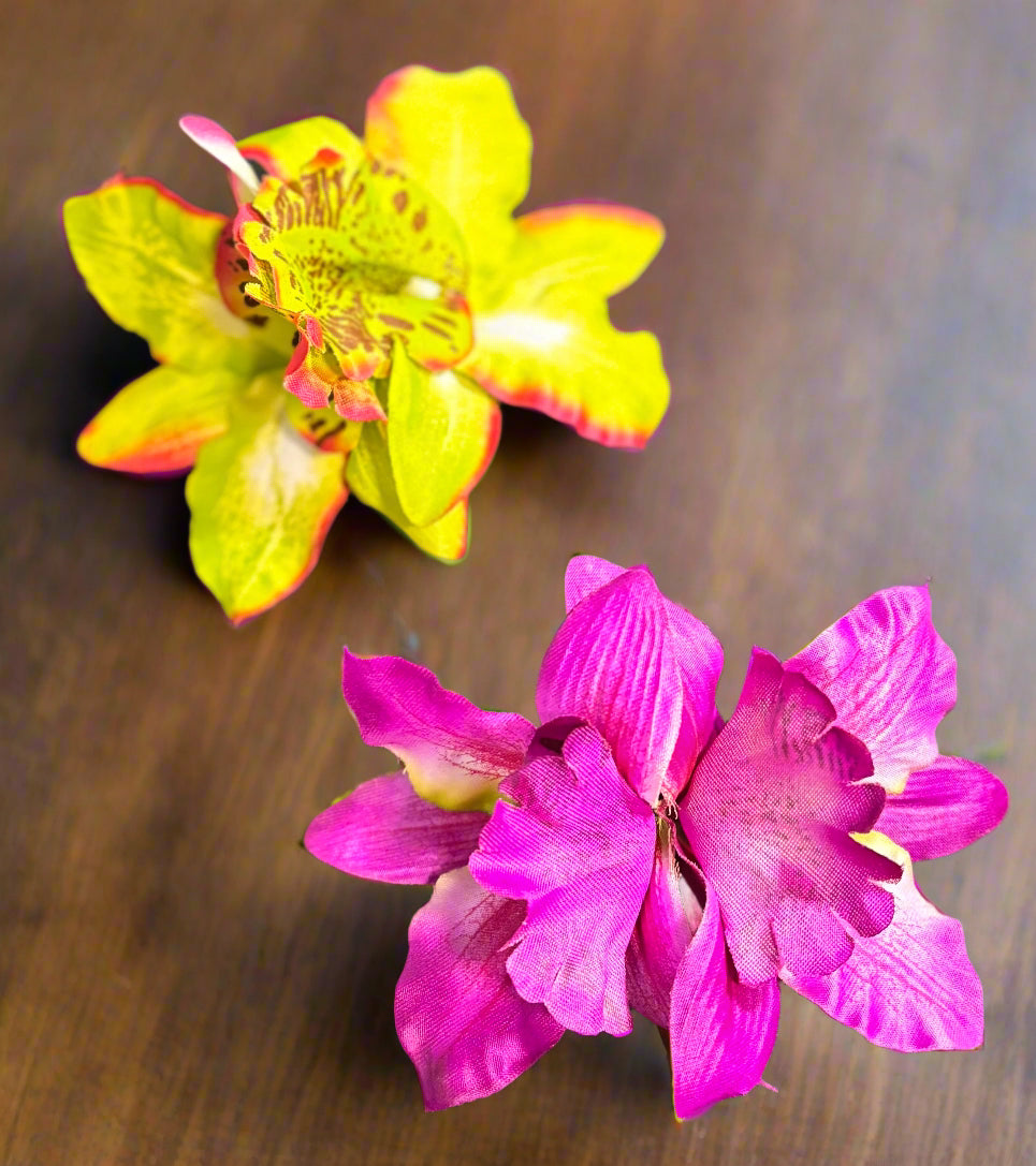 Silk Orchid Hair Clips - Vibrant Fuchsia and Captivating Lime Green