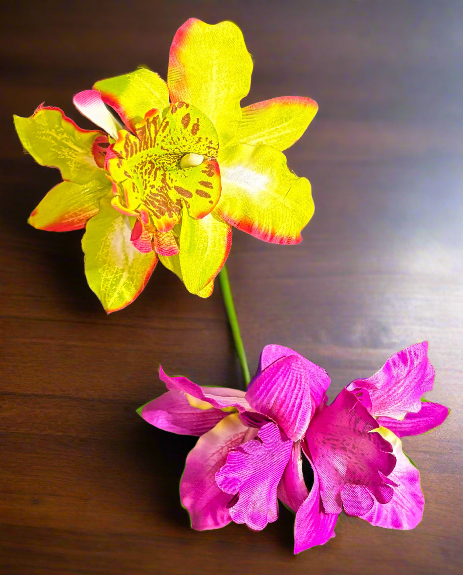 Silk Orchid Hair Clips - Vibrant Fuchsia and Captivating Lime Green