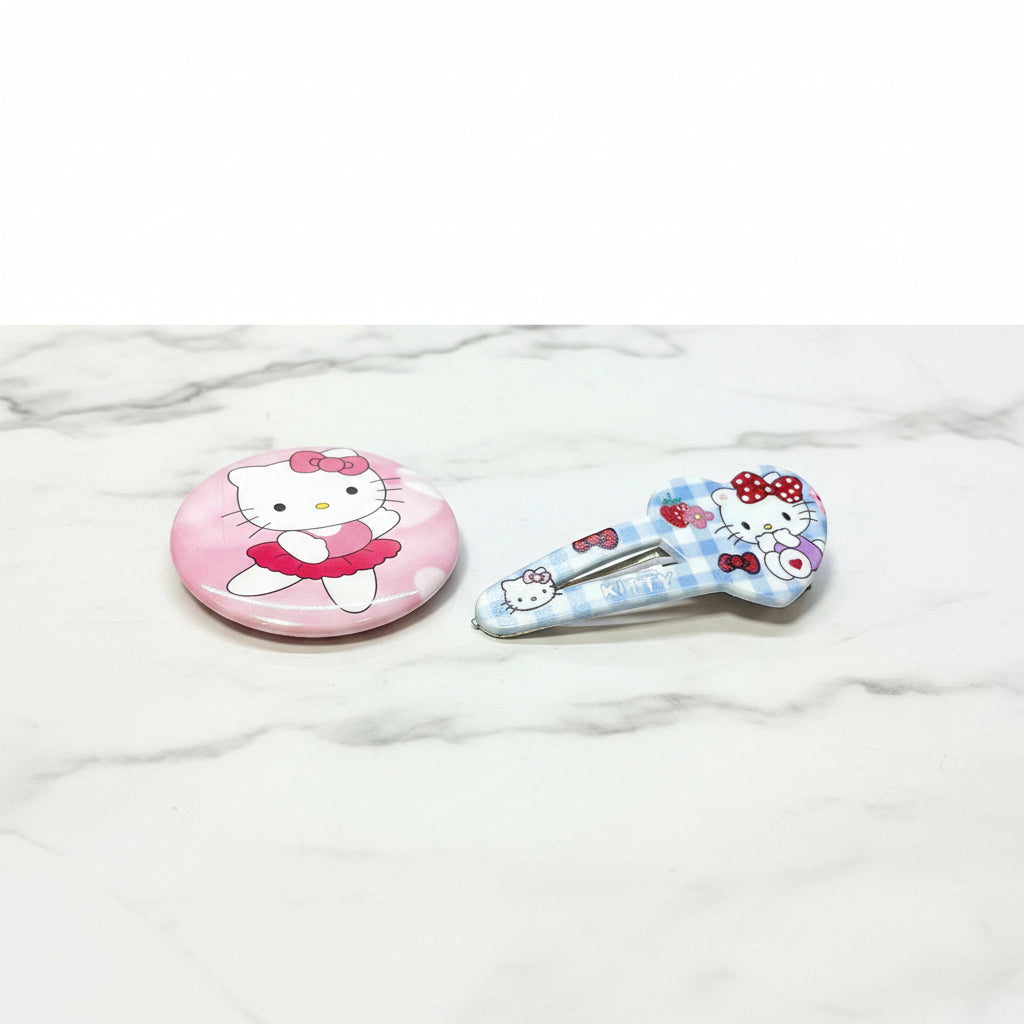 Button Pin & Hair Clip Set - Hello Kitty - Kawaii