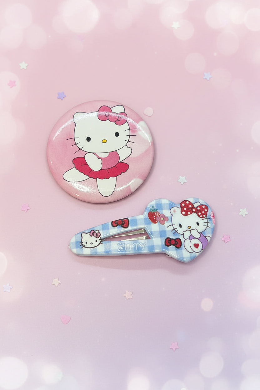 Button Pin & Hair Clip Set - Hello Kitty - Kawaii