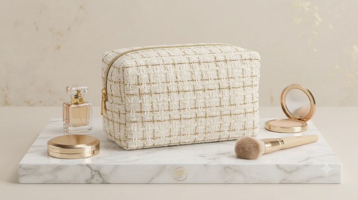 Cosmetic Bag - Makeup - White Gold Blend Tweed - Travel