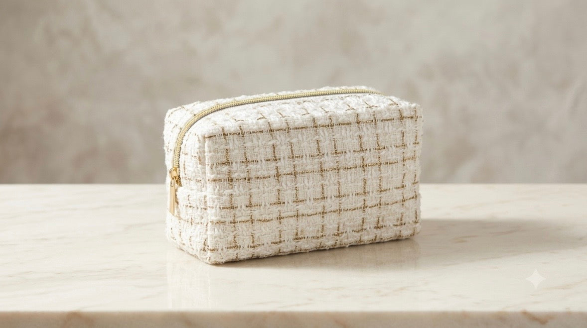 Cosmetic Bag - Makeup - White Gold Blend Tweed - Travel
