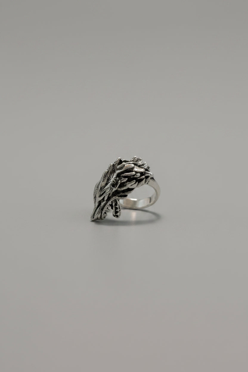 Ring - Silver Tone - Alloy - Open End - Dragon Head - Size 9