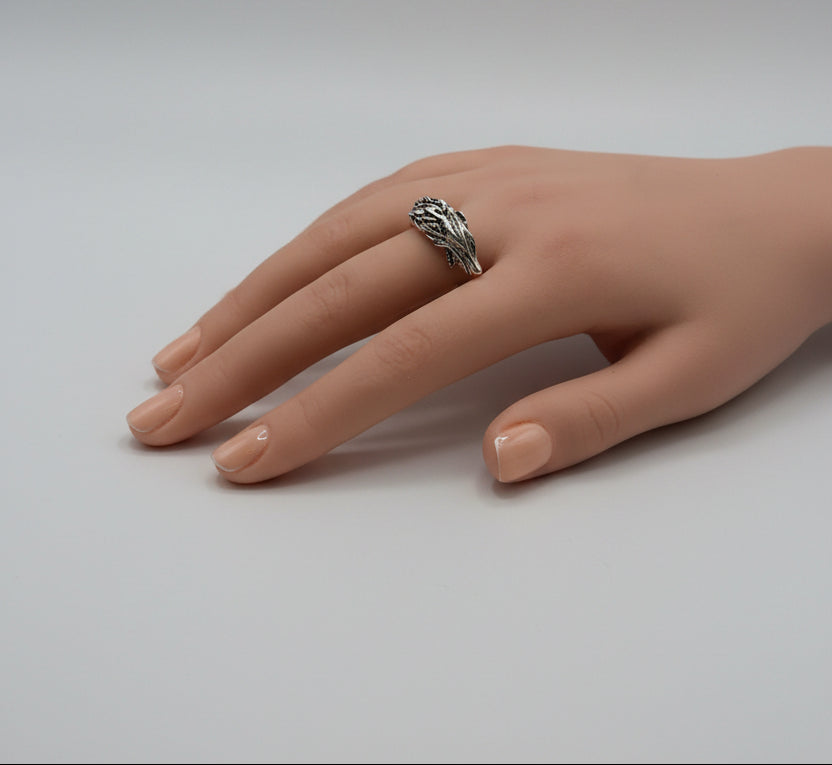 Ring - Silver Tone - Alloy - Open End - Dragon Head - Size 9