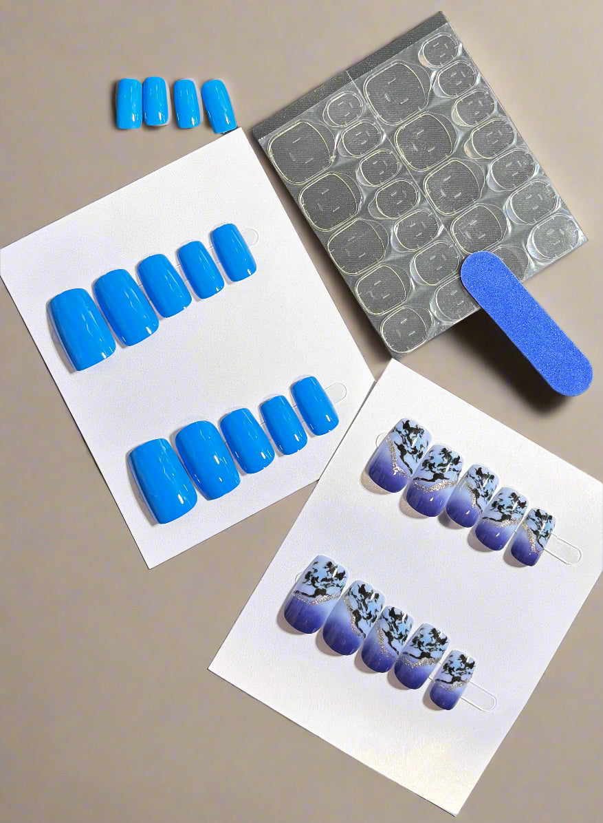 Press on Nails - Blue Gradient and Solid Blue