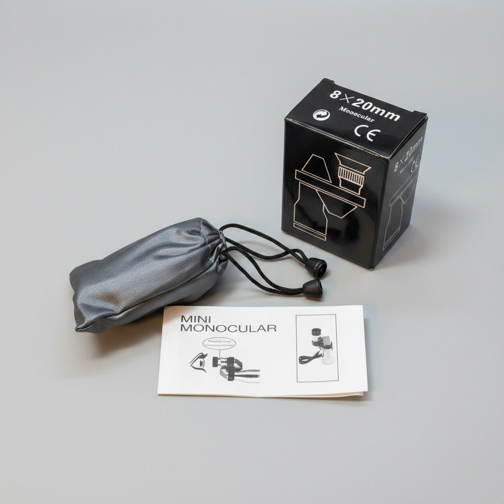 Compact 8x20mm Mini Monocular Telescope Kit – Pocket-Sized Outdoor & Travel Scope with Satin Pouch and Accessories