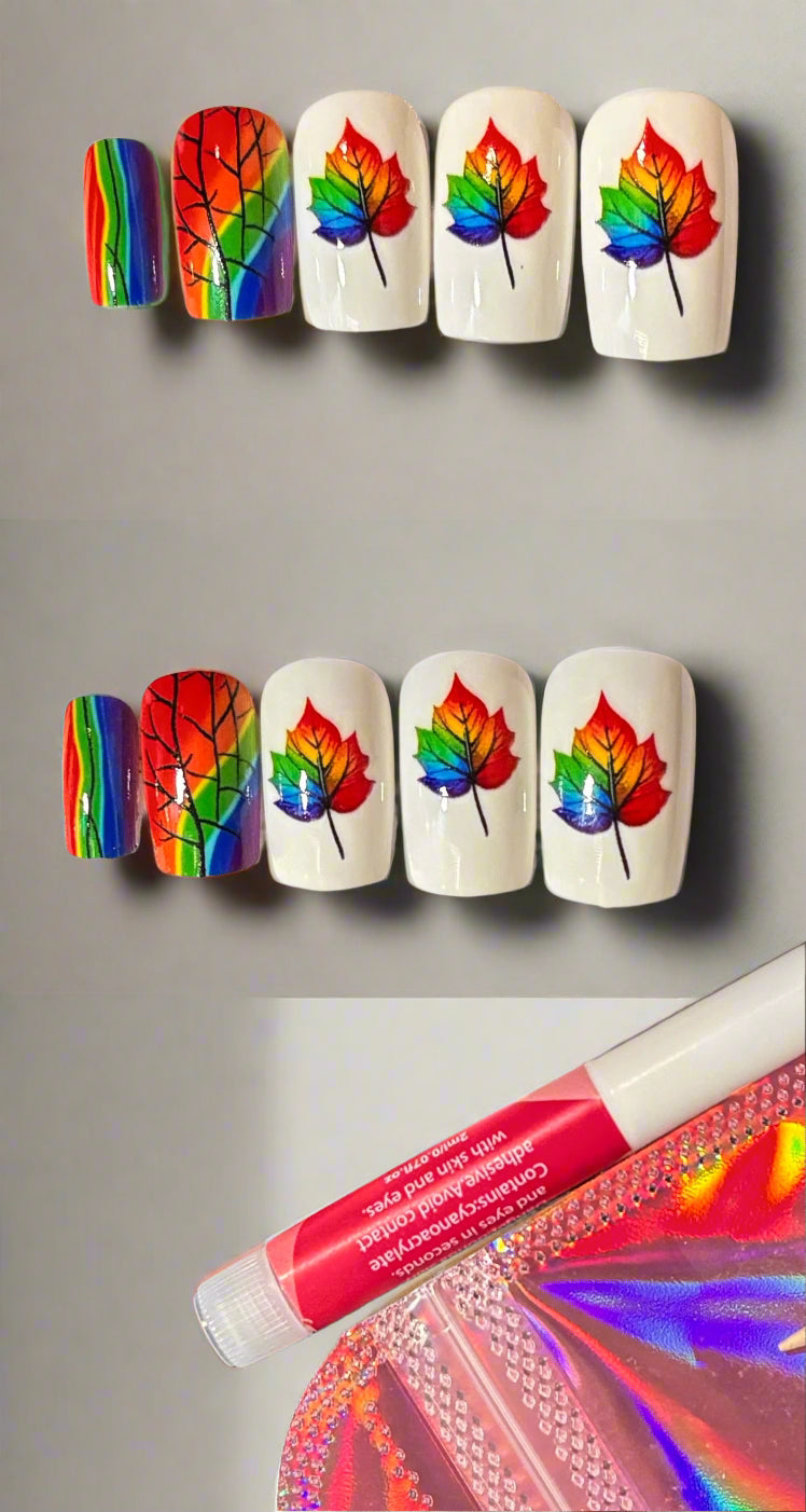 Press on Nails - Rainbow Autumn Leaf