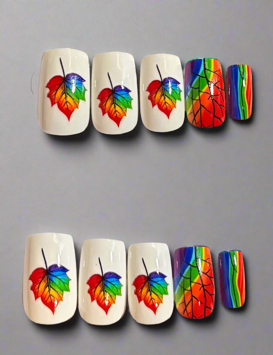 Press on Nails - Rainbow Autumn Leaf
