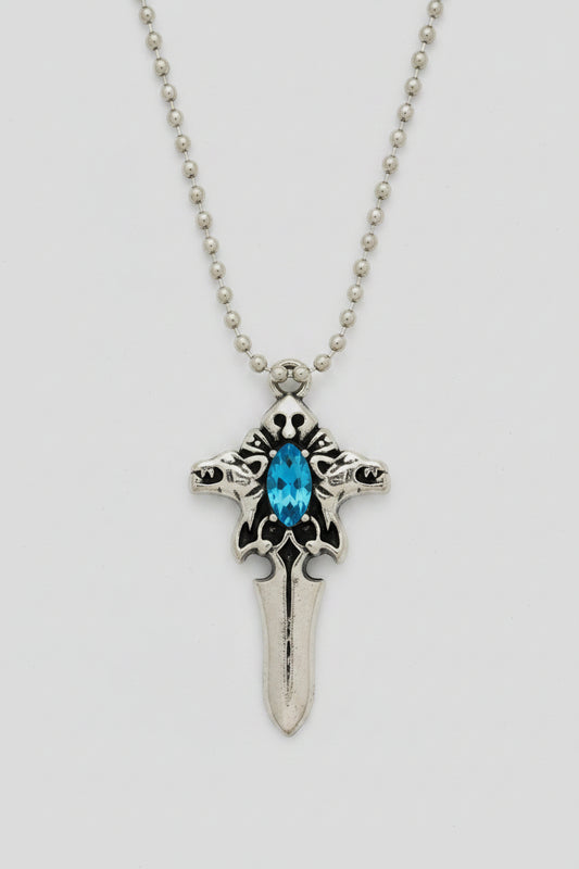 Necklace - Gothic Dragon Sword Pendant with Faux Sapphire