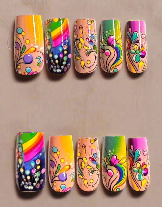 Press on Nails - Whimsical Floral Fantasy