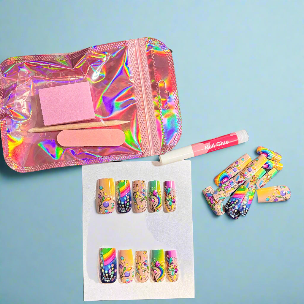 Press on Nails - Whimsical Floral Fantasy