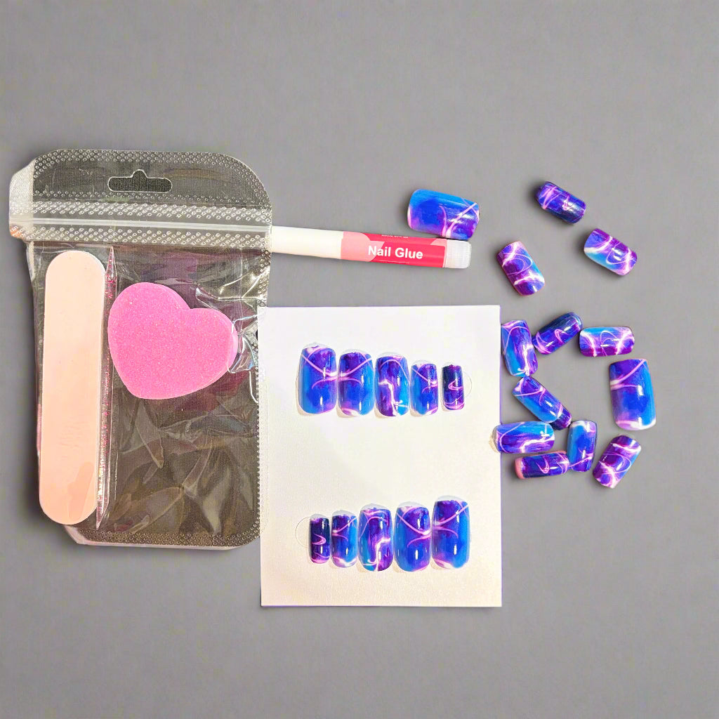 Press on Nails - Blue Swirl Gradient