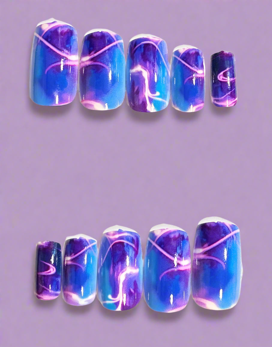Press on Nails - Blue Swirl Gradient