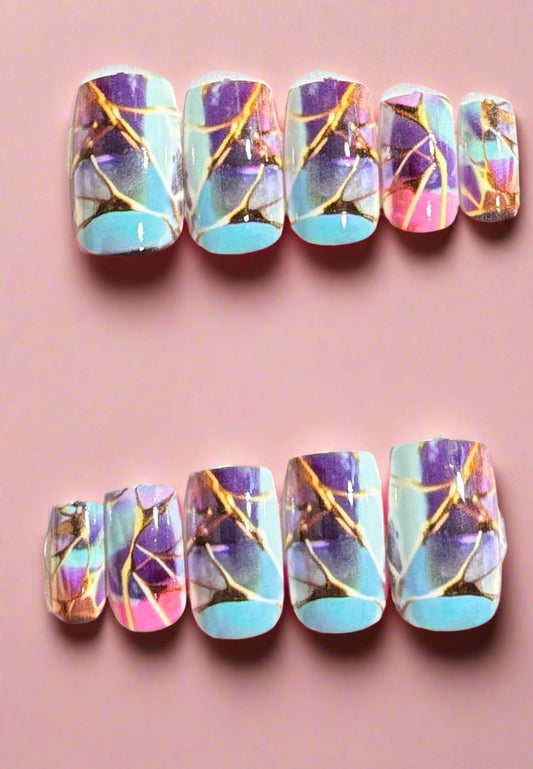 Press on Nails - Vibrant Marble Crackle
