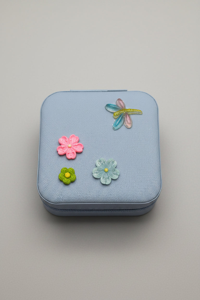 Jewelry Box -  Iridescent Dragonfly & Bright Flowers