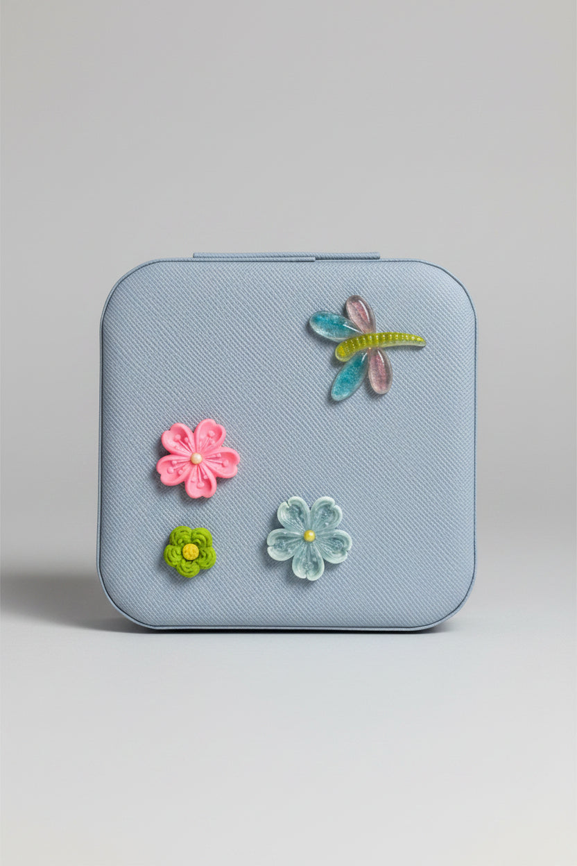 Jewelry Box -  Iridescent Dragonfly & Bright Flowers