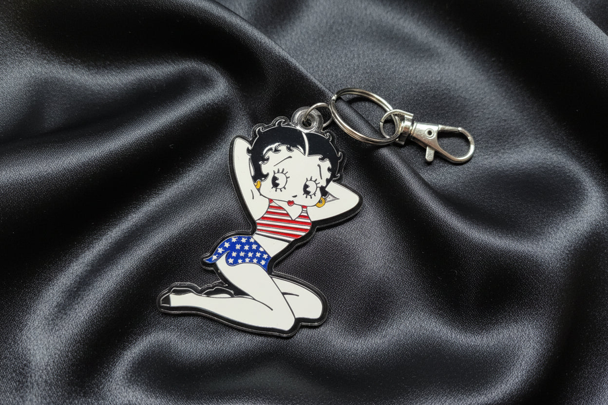 Keychain - Retro Betty Boop - Patriotic Pin Up - Acrylic -  4.5 inches