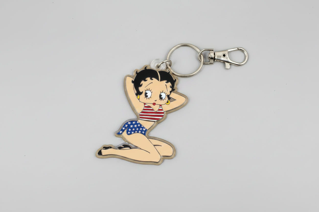 Keychain - Retro Betty Boop - Patriotic Pin Up - Acrylic -  4.5 inches