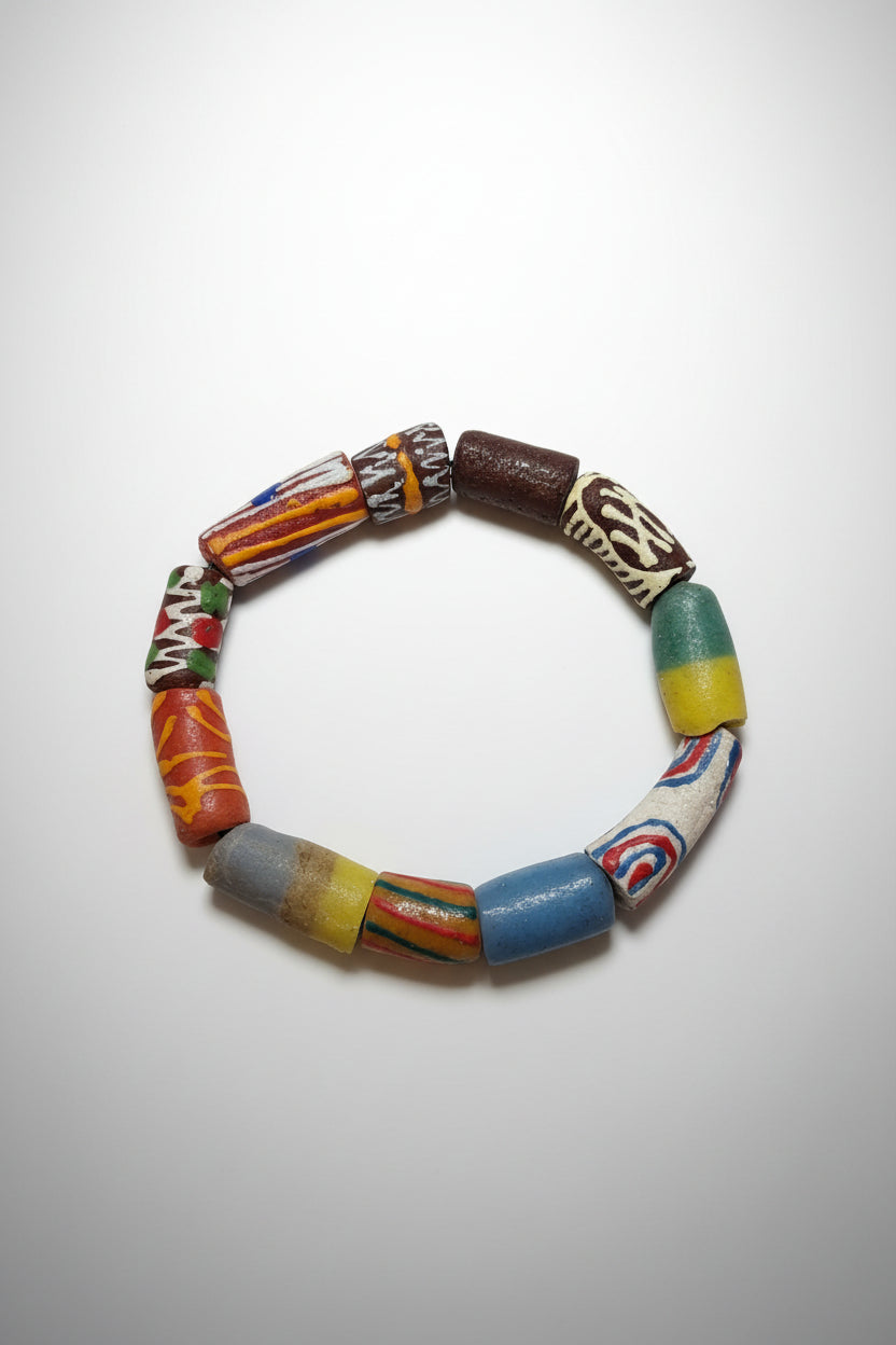Bracelet - Stretch - Ghanaian - Vibrant Recycled Krobo Glass Beads - 7.5"