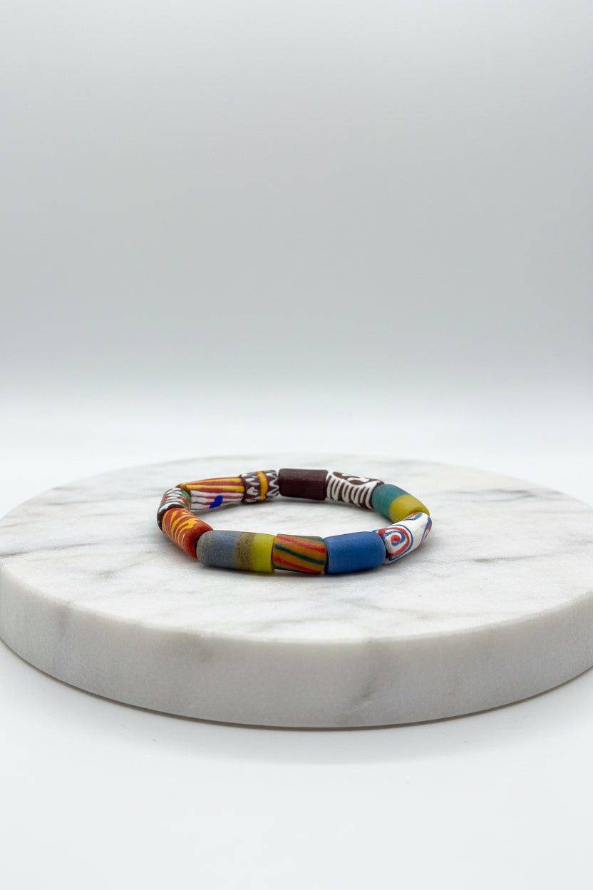 Bracelet - Stretch - Ghanaian - Vibrant Recycled Krobo Glass Beads - 7.5"