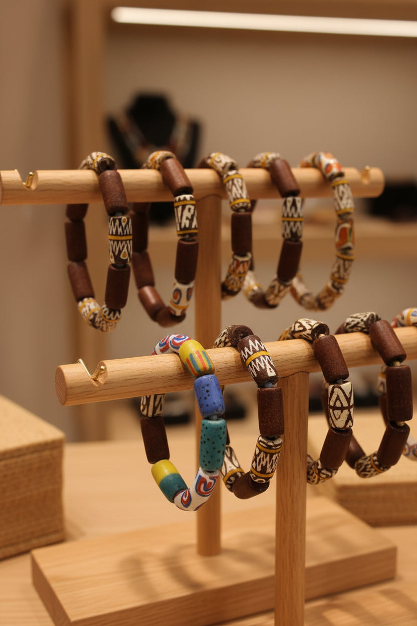 Bracelet - Stretch - Ghanaian - Vibrant Recycled Krobo Glass Beads - 7.5"