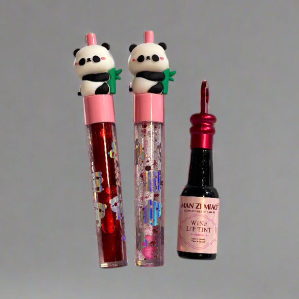 Panda Glow Lip Gloss and Lip Wine Tint - Set of 3