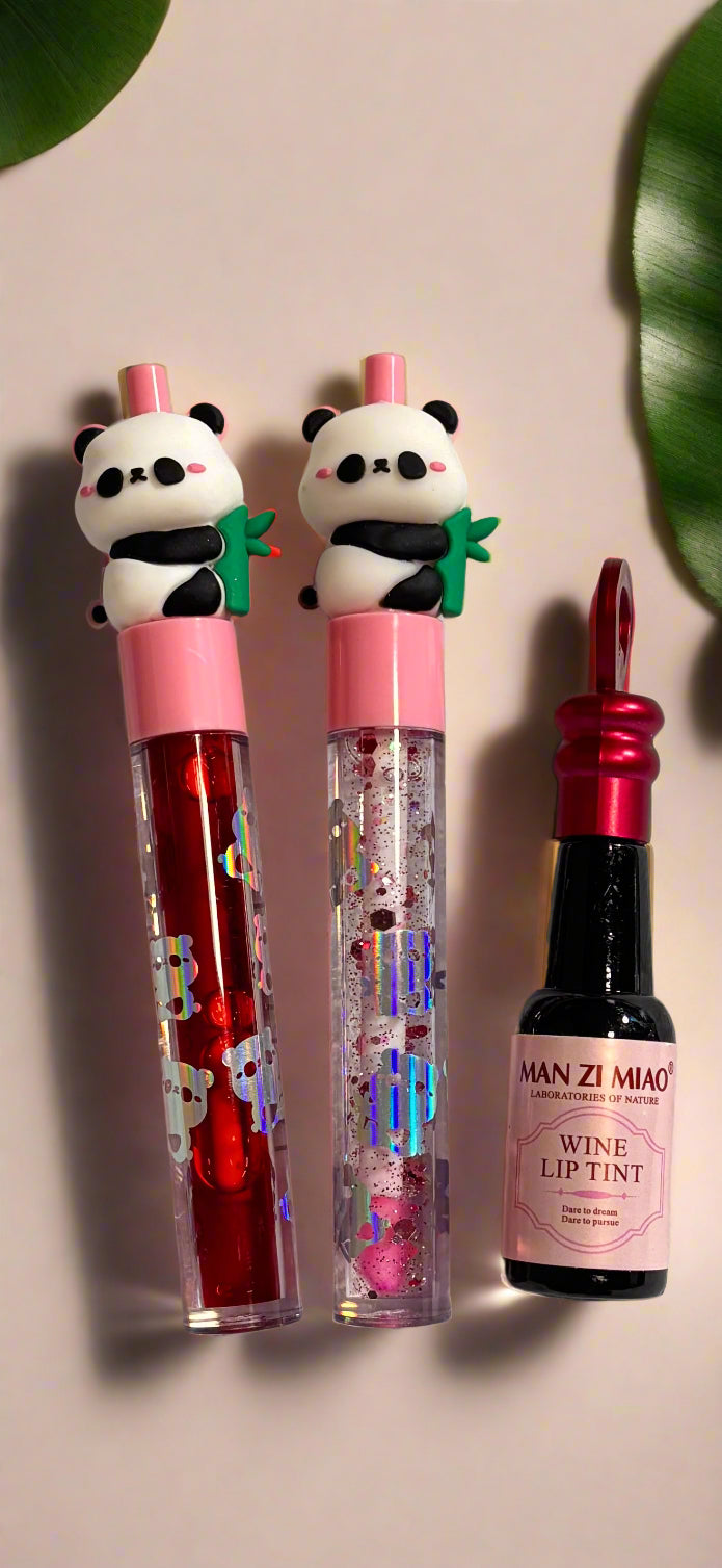 Panda Glow Lip Gloss and Lip Wine Tint - Set of 3