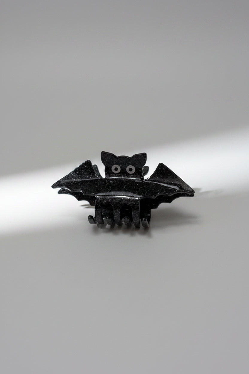 Hair Claw - Glow in the Dark Eyes - Glitter Black - Bat - 2"