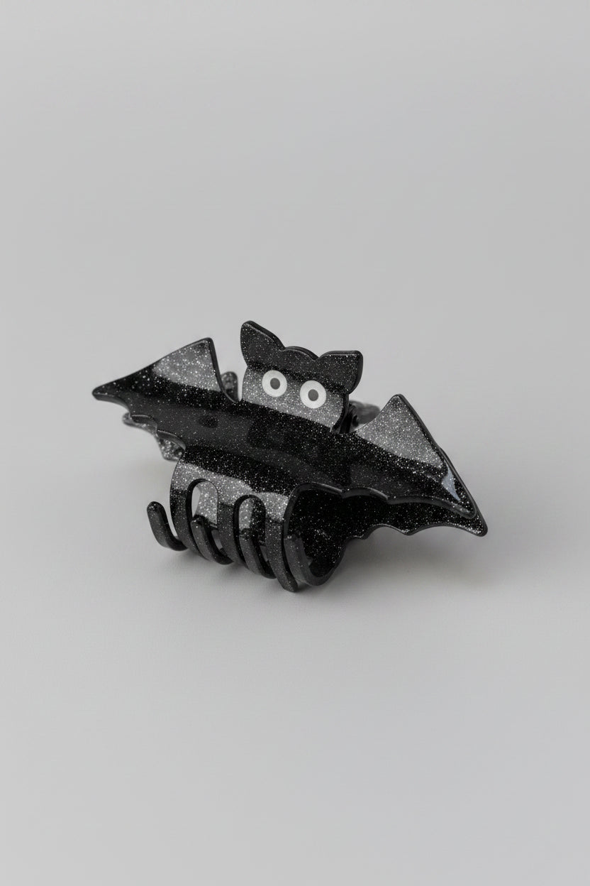 Hair Claw - Glow in the Dark Eyes - Glitter Black - Bat - 2"