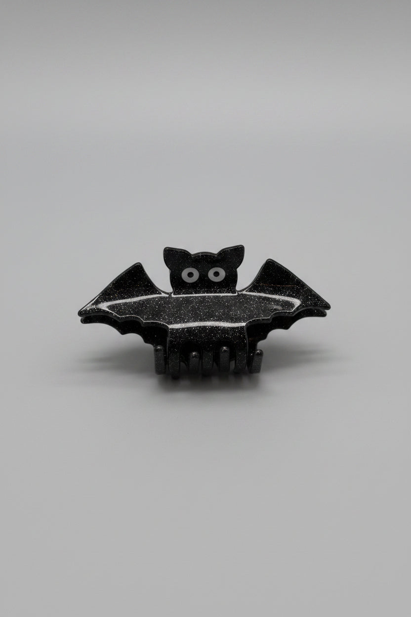 Hair Claw - Glow in the Dark Eyes - Glitter Black - Bat - 2"